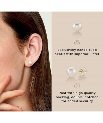 Round White Freshwater Real Pearl Earrings for Women - 14k Gold Stud Earrings | Hypoallergenic Earrings with Genuine Cultured...