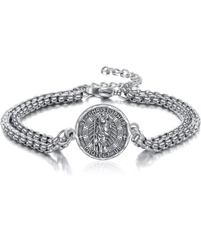 Religious Protector Bracelet Sterling Silver Adjustable Bracelet Jewelry Gifts for Men Women St Christopher $17.22 Bracelets