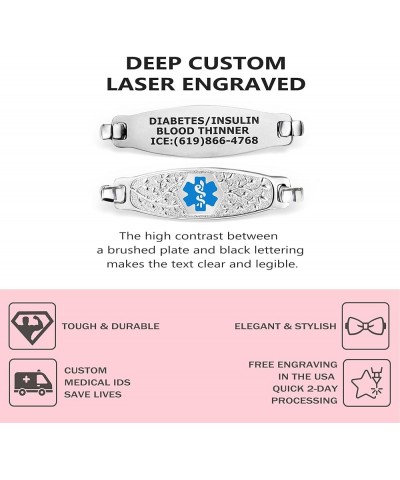 Custom Engraved Medical Alert Bracelet, Stainless Steel Medical Alert Bracelet for Women, Medical ID Bracelet w/Free Engravin...