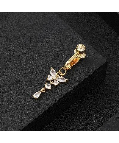 3 pcs Fake Belly Ring Evil Eyes Devil Butterfly Heart Dangling Fake Belly Button Ring CZ Clip On Non Piercing Fake Belly Butt...