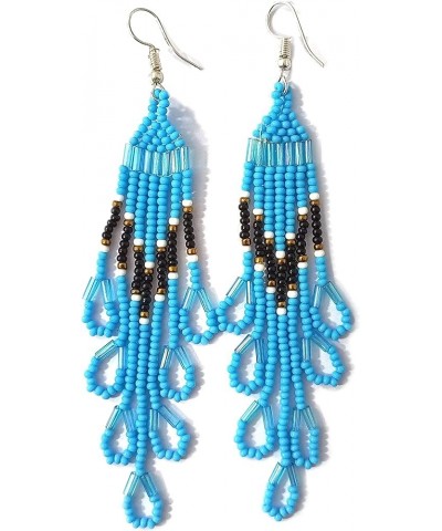 Long Beaded Dangle Earrings – Boho Native Handmade Seed Bead Tassel Earrings, Bohemian Large Statement Beaded Drop Fringe Ear...