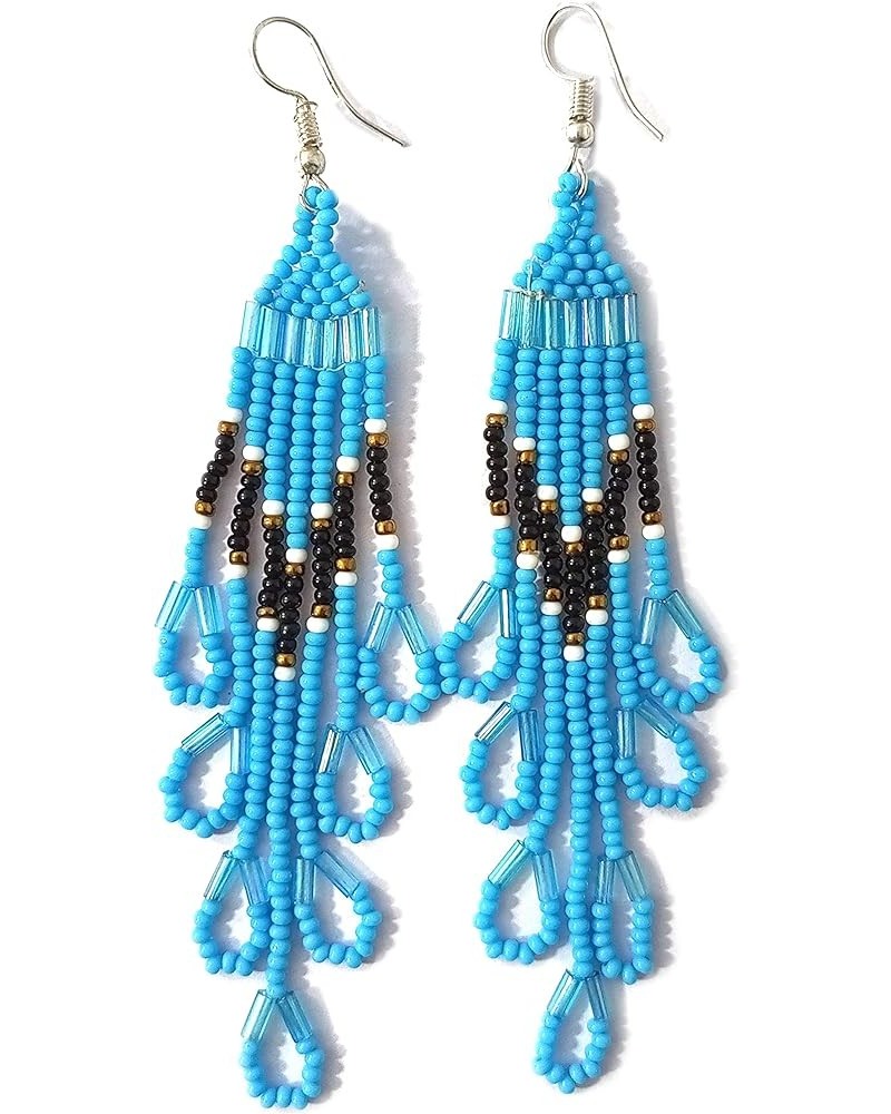 Long Beaded Dangle Earrings – Boho Native Handmade Seed Bead Tassel Earrings, Bohemian Large Statement Beaded Drop Fringe Ear...