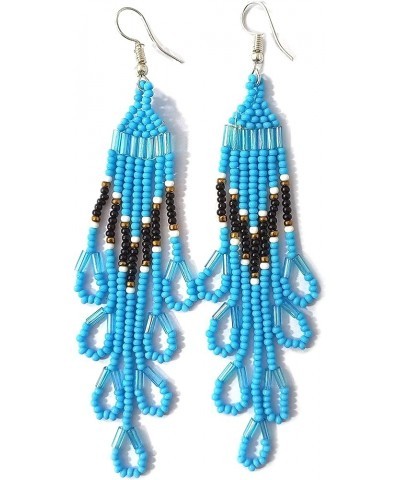 Long Beaded Dangle Earrings – Boho Native Handmade Seed Bead Tassel Earrings, Bohemian Large Statement Beaded Drop Fringe Ear...