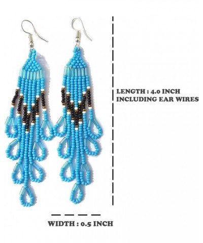 Long Beaded Dangle Earrings – Boho Native Handmade Seed Bead Tassel Earrings, Bohemian Large Statement Beaded Drop Fringe Ear...