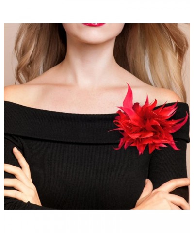 Women Feather Brooch Fashion Brooch Pins Corsage Hair Clip Headwear Hairpin Hairband for Derby Hat Cocktail Party Red $7.41 B...