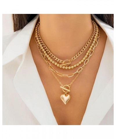 Gold Silver Plated Layered Necklaces For Women Trendy Heart Pendant Dainty Chunky Link Chain Choker Necklaces For Women Girls...