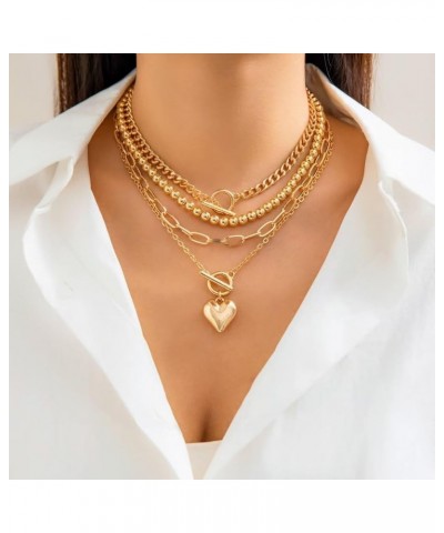 Gold Silver Plated Layered Necklaces For Women Trendy Heart Pendant Dainty Chunky Link Chain Choker Necklaces For Women Girls...