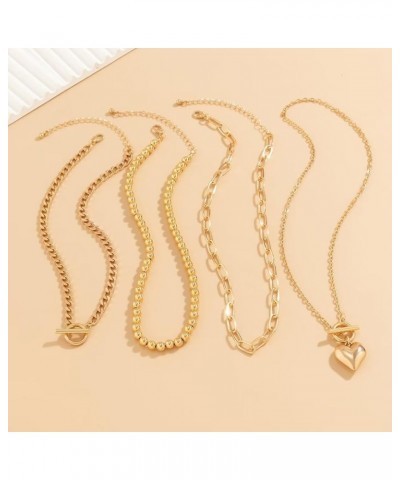 Gold Silver Plated Layered Necklaces For Women Trendy Heart Pendant Dainty Chunky Link Chain Choker Necklaces For Women Girls...