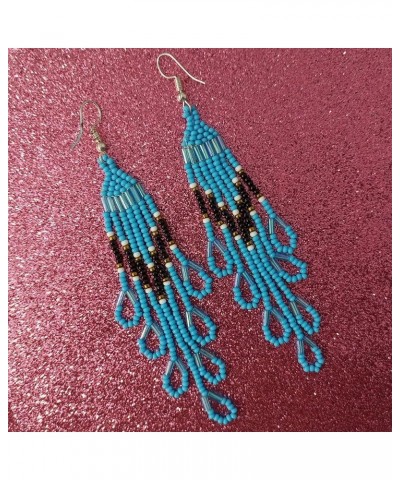 Long Beaded Dangle Earrings – Boho Native Handmade Seed Bead Tassel Earrings, Bohemian Large Statement Beaded Drop Fringe Ear...