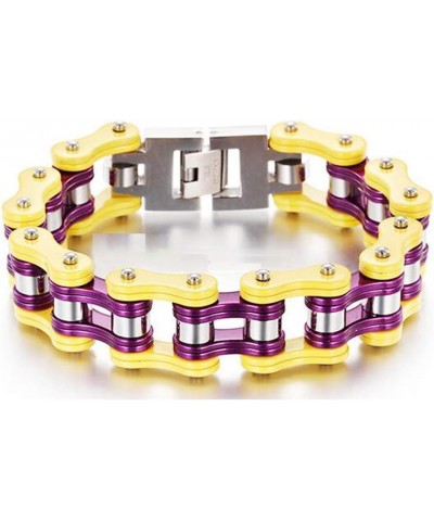 Stainless Steel Mens Women Bike Bracelet Motorcycle Biker Chain WideHeavy Bangle Man Jewelry Two-tone Polished Yellow-Purple ...