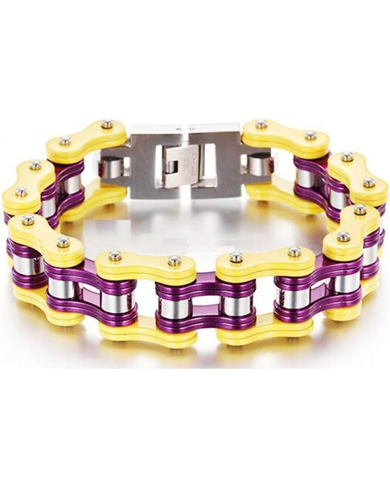 Stainless Steel Mens Women Bike Bracelet Motorcycle Biker Chain WideHeavy Bangle Man Jewelry Two-tone Polished Yellow-Purple ...