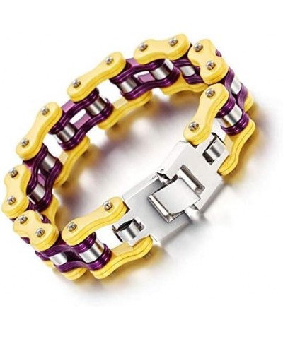 Stainless Steel Mens Women Bike Bracelet Motorcycle Biker Chain WideHeavy Bangle Man Jewelry Two-tone Polished Yellow-Purple ...