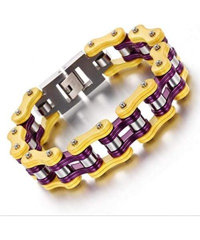 Stainless Steel Mens Women Bike Bracelet Motorcycle Biker Chain WideHeavy Bangle Man Jewelry Two-tone Polished Yellow-Purple ...