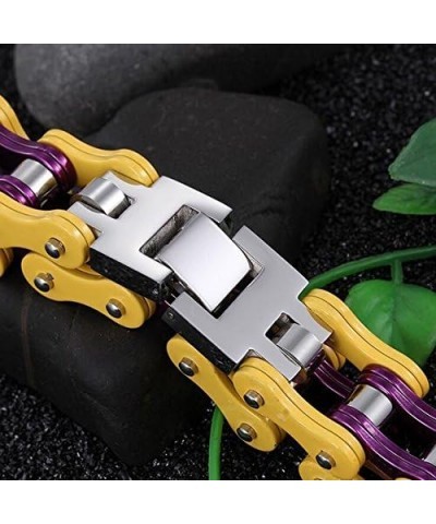 Stainless Steel Mens Women Bike Bracelet Motorcycle Biker Chain WideHeavy Bangle Man Jewelry Two-tone Polished Yellow-Purple ...