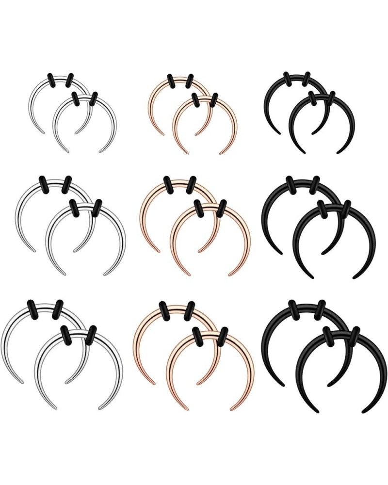 14g 16g Stainless Steel Crescent Pincher Septum Rings C Shape Buffalo Horseshoes Taper Set, 9 Pairs 16G(1.2mm) black rosegold...