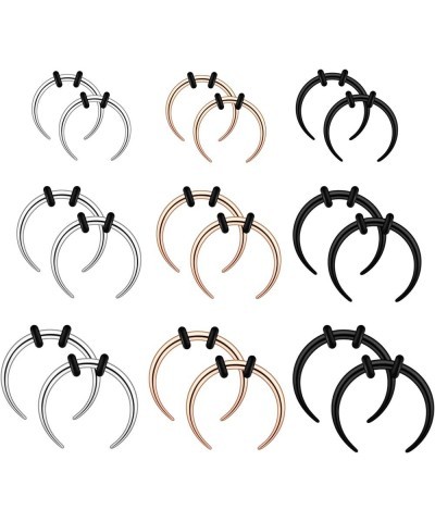 14g 16g Stainless Steel Crescent Pincher Septum Rings C Shape Buffalo Horseshoes Taper Set, 9 Pairs 16G(1.2mm) black rosegold...