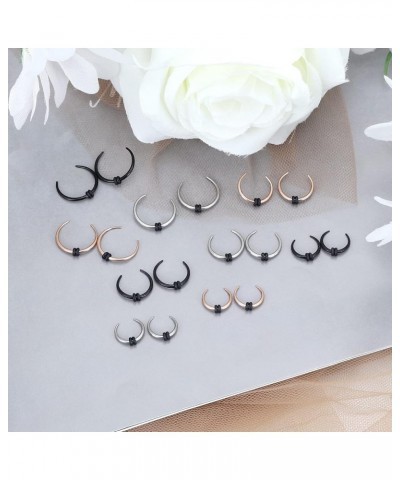 14g 16g Stainless Steel Crescent Pincher Septum Rings C Shape Buffalo Horseshoes Taper Set, 9 Pairs 16G(1.2mm) black rosegold...