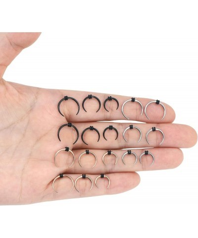 14g 16g Stainless Steel Crescent Pincher Septum Rings C Shape Buffalo Horseshoes Taper Set, 9 Pairs 16G(1.2mm) black rosegold...