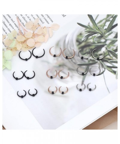 14g 16g Stainless Steel Crescent Pincher Septum Rings C Shape Buffalo Horseshoes Taper Set, 9 Pairs 16G(1.2mm) black rosegold...