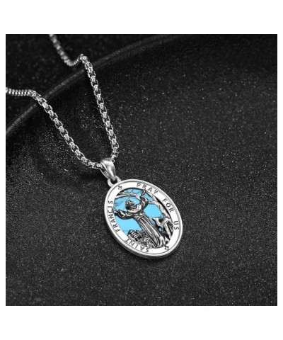 925 Sterling Silver Patron Necklace/Amulet Saint Medal Christmas Gifts for Men Women A033-St Francis-turquoise $30.75 Necklaces