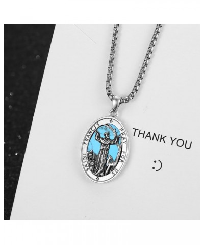 925 Sterling Silver Patron Necklace/Amulet Saint Medal Christmas Gifts for Men Women A033-St Francis-turquoise $30.75 Necklaces