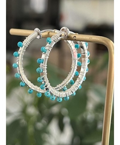 Clip on turquoise hoops - silver medium $15.30 Earrings