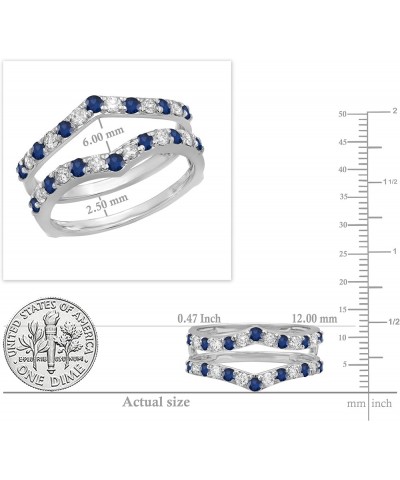 Round Alternating Blue Sapphire & White Diamond Contour Enhancer Double Guard Wedding Band for Her | Available in 10K & 14K G...