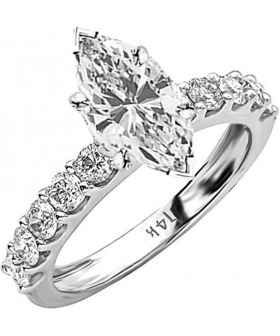 14K White Gold 3-4 Carat LAB GROWN DIAMOND Classic Side Stone Prong Set Marquise Cut Diamond Engagement Ring (G-H Color VS2-S...