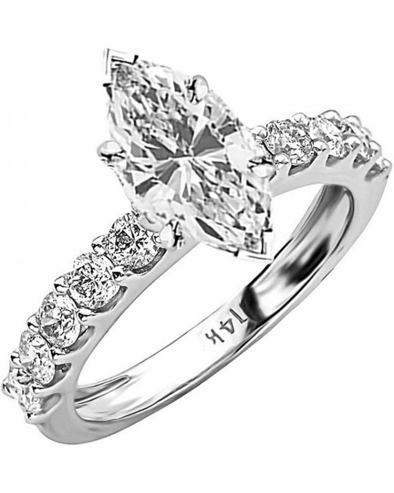 14K White Gold 3-4 Carat LAB GROWN DIAMOND Classic Side Stone Prong Set Marquise Cut Diamond Engagement Ring (G-H Color VS2-S...