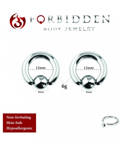 12G-OG Surgical Steel Piercing Hoops Large Gauge Size Captive Bead Body Piercing Rings 2pcs (Select Gauge/Diameter) 6g 12mm, ...