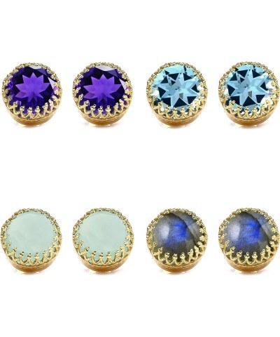 Choose Your Natural Gemstone Round Shape Stud Earrings 18K Gold Plated Fashion Jewelery Earrings for Womens And Girls Natural...