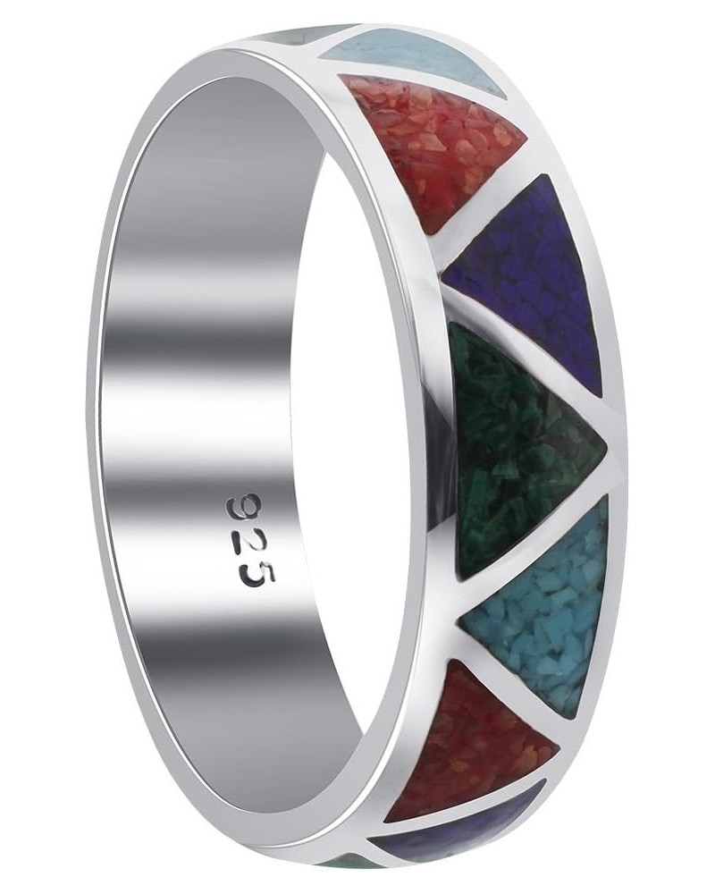 Southwestern Style Multi Gemstone 6mm Wedding Band 925 Sterling Silver Ring for Women $22.44 Bracelets