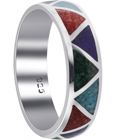 Southwestern Style Multi Gemstone 6mm Wedding Band 925 Sterling Silver Ring for Women $22.44 Bracelets