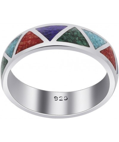 Southwestern Style Multi Gemstone 6mm Wedding Band 925 Sterling Silver Ring for Women $22.44 Bracelets