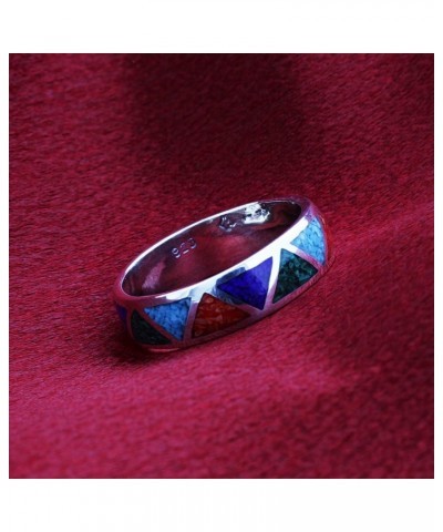 Southwestern Style Multi Gemstone 6mm Wedding Band 925 Sterling Silver Ring for Women $22.44 Bracelets