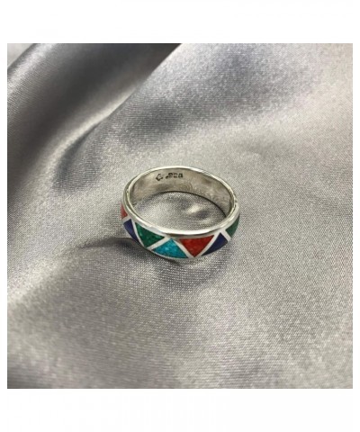 Southwestern Style Multi Gemstone 6mm Wedding Band 925 Sterling Silver Ring for Women $22.44 Bracelets