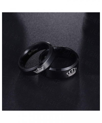 2PCS Black Her King and His Queen Crown Ring Set for Couples His Hers Stainless Steel Matching Promise Engagement Wedding Ban...