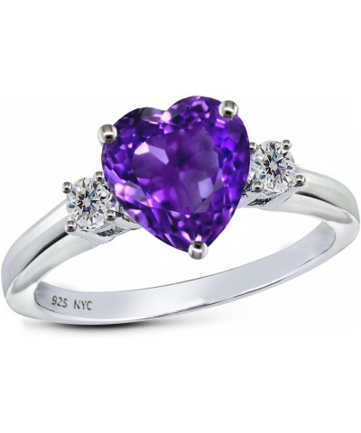 Star KSterling Silver 8mm Heart Shape Three Stone Promise Ring Simulated Amethyst $31.20 Rings