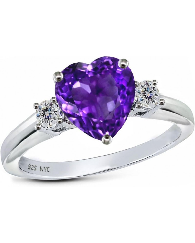 Star KSterling Silver 8mm Heart Shape Three Stone Promise Ring Simulated Amethyst $31.20 Rings