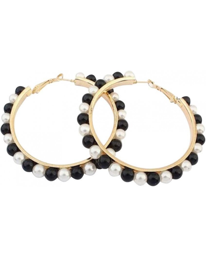 Pearl Hoop Earrings for Women Black White Pearl Earring Big Circle Loop Earrings Fashion Jewelry E:black/white $8.79 Earrings