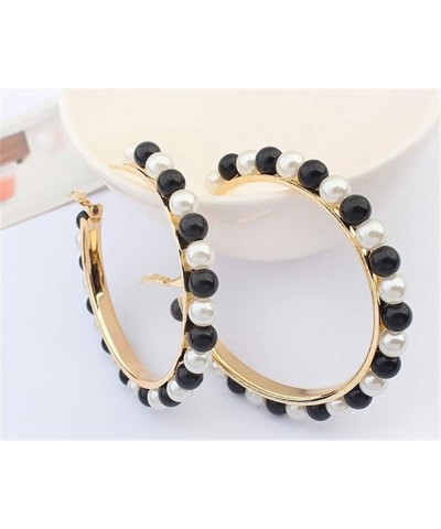 Pearl Hoop Earrings for Women Black White Pearl Earring Big Circle Loop Earrings Fashion Jewelry E:black/white $8.79 Earrings