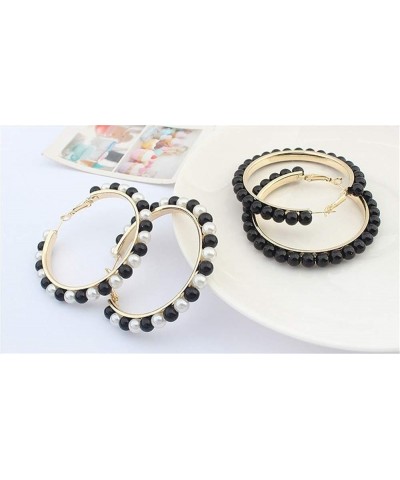 Pearl Hoop Earrings for Women Black White Pearl Earring Big Circle Loop Earrings Fashion Jewelry E:black/white $8.79 Earrings