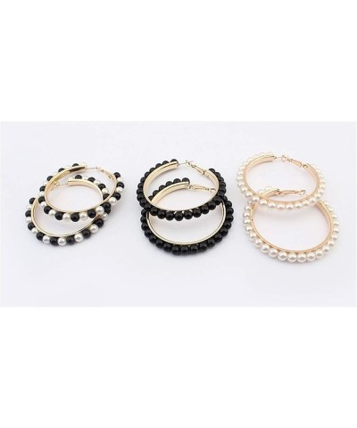 Pearl Hoop Earrings for Women Black White Pearl Earring Big Circle Loop Earrings Fashion Jewelry E:black/white $8.79 Earrings