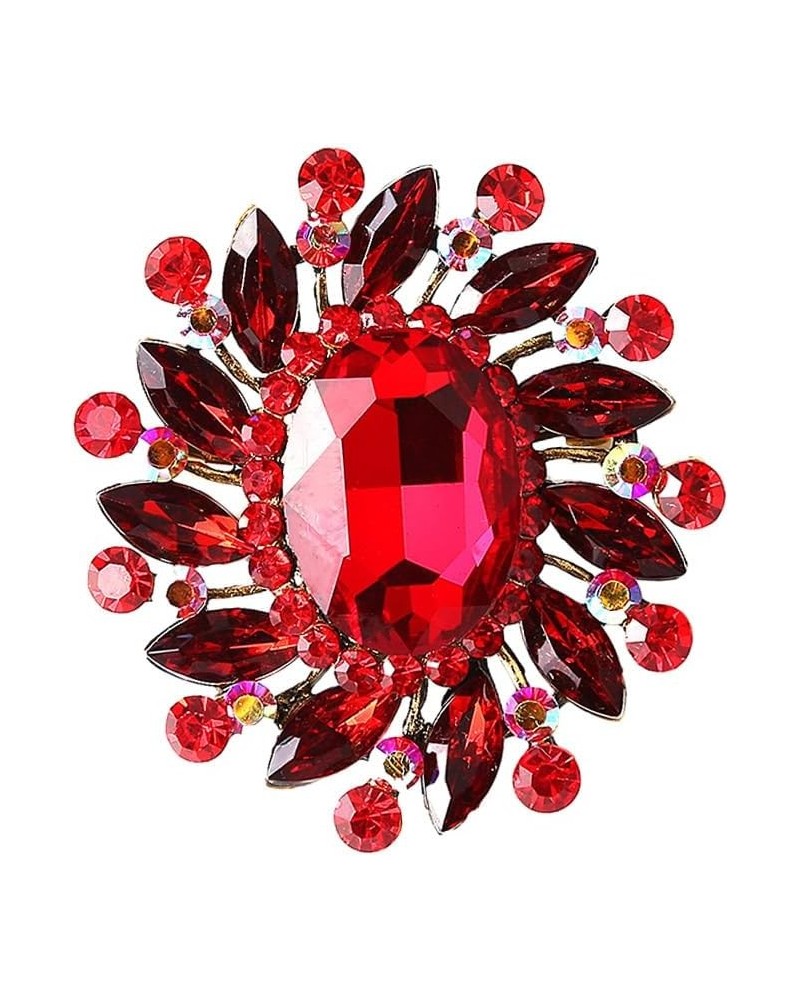 Gorgeous Saprkling Crystal Rhinestone Marquise Big Oval Brooch Pin for Women Girl Wedding Party Costume Jewelry Ruby Color $7...