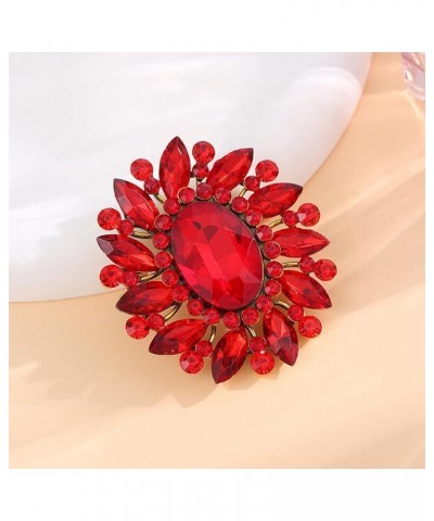 Gorgeous Saprkling Crystal Rhinestone Marquise Big Oval Brooch Pin for Women Girl Wedding Party Costume Jewelry Ruby Color $7...