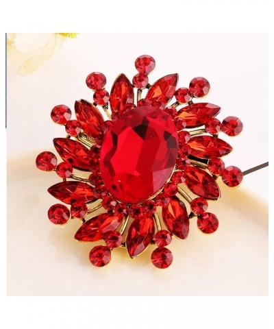 Gorgeous Saprkling Crystal Rhinestone Marquise Big Oval Brooch Pin for Women Girl Wedding Party Costume Jewelry Ruby Color $7...