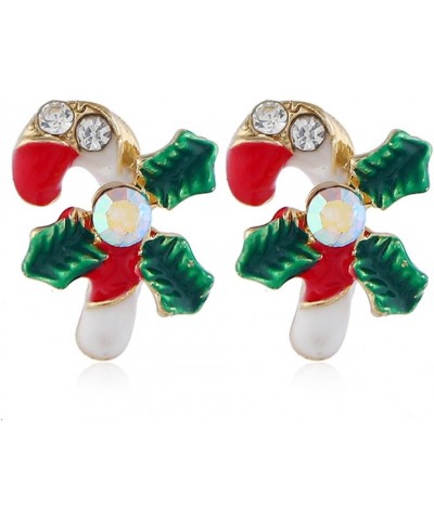 Red Open Christmas Tree Stud Earrings Cubic Zirconia Christmas Crutch $10.79 Earrings