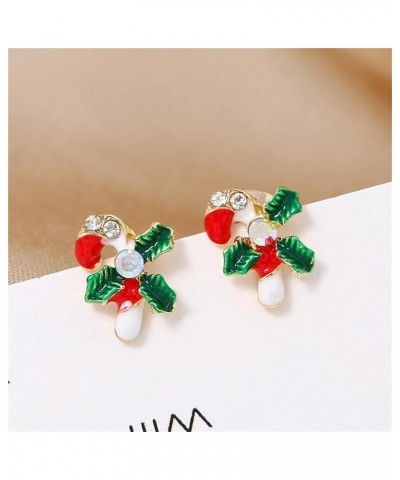 Red Open Christmas Tree Stud Earrings Cubic Zirconia Christmas Crutch $10.79 Earrings