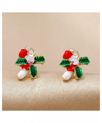 Red Open Christmas Tree Stud Earrings Cubic Zirconia Christmas Crutch $10.79 Earrings