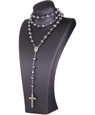 Crystal Rosary Necklace Fatima Prayer Beads Chain Our Lady Medal Catholic Crucifix Cross Pendant, 2 Sizes Large-Silver Color ...